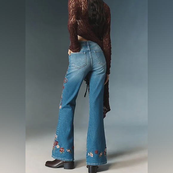 DRIFTWOOD Farrah High-Rise Flare Jeans Bows and Roses Anthropologie - Picture 4 of 4